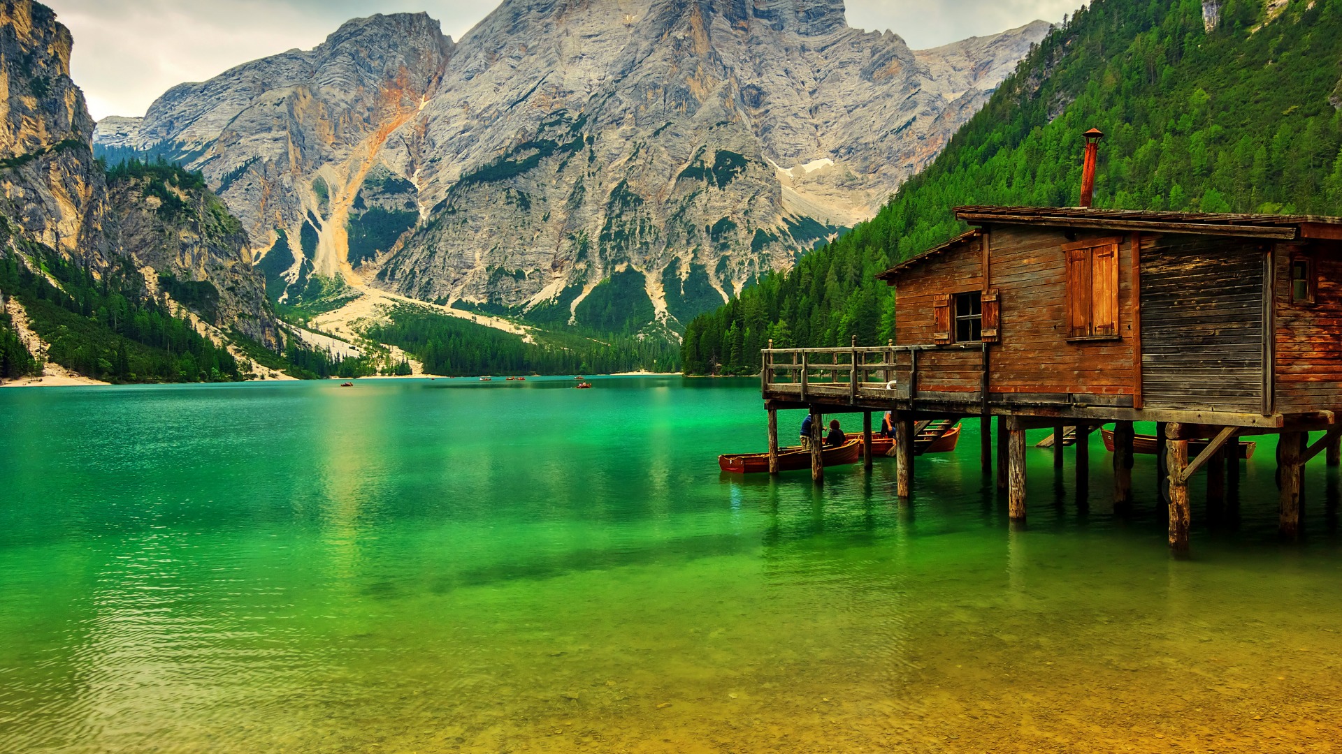 自然之美，山湖林屋船景，免费高清桌面壁纸下载