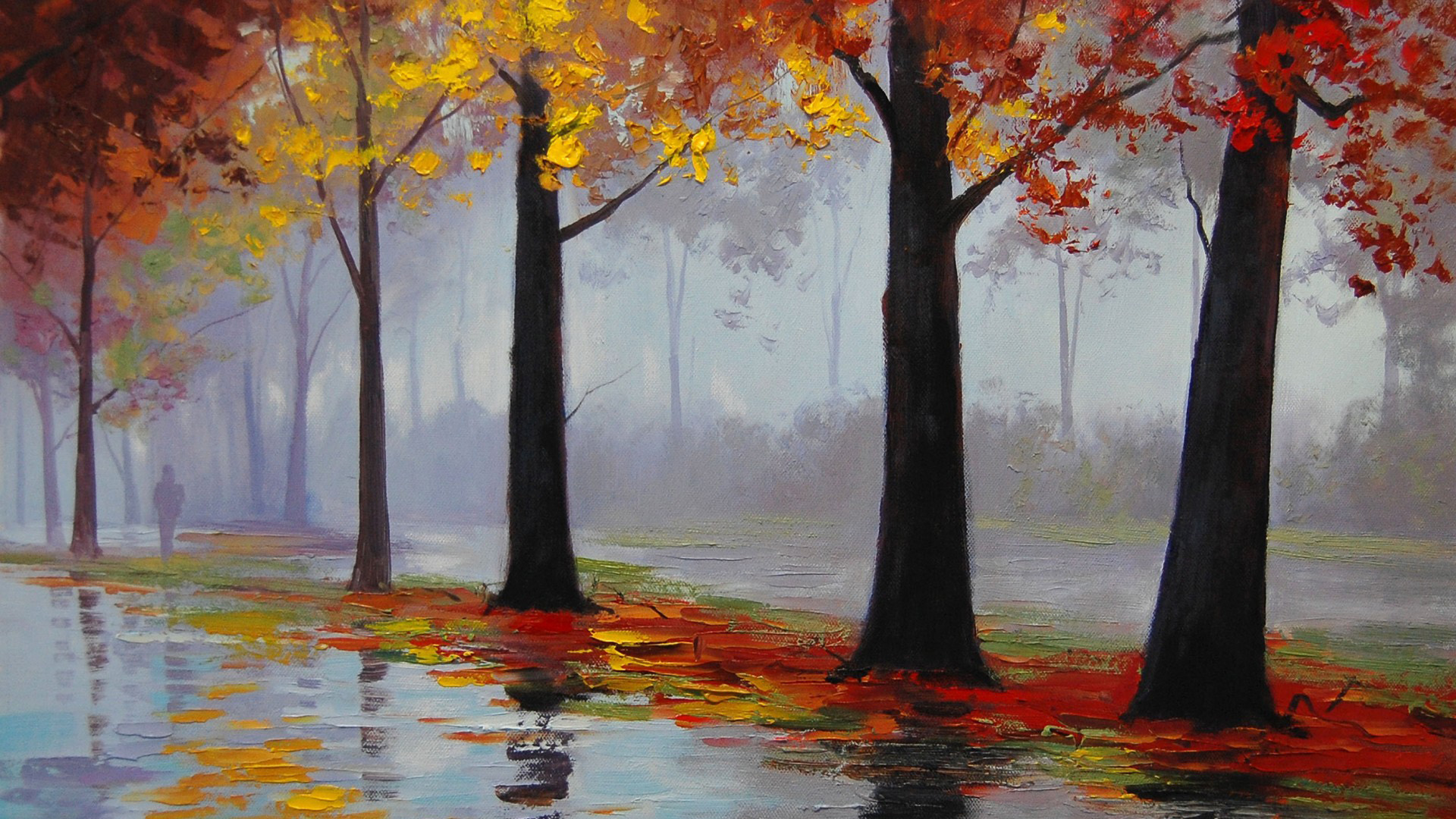 秋雨绵绵,秋天绘画精美桌面壁纸