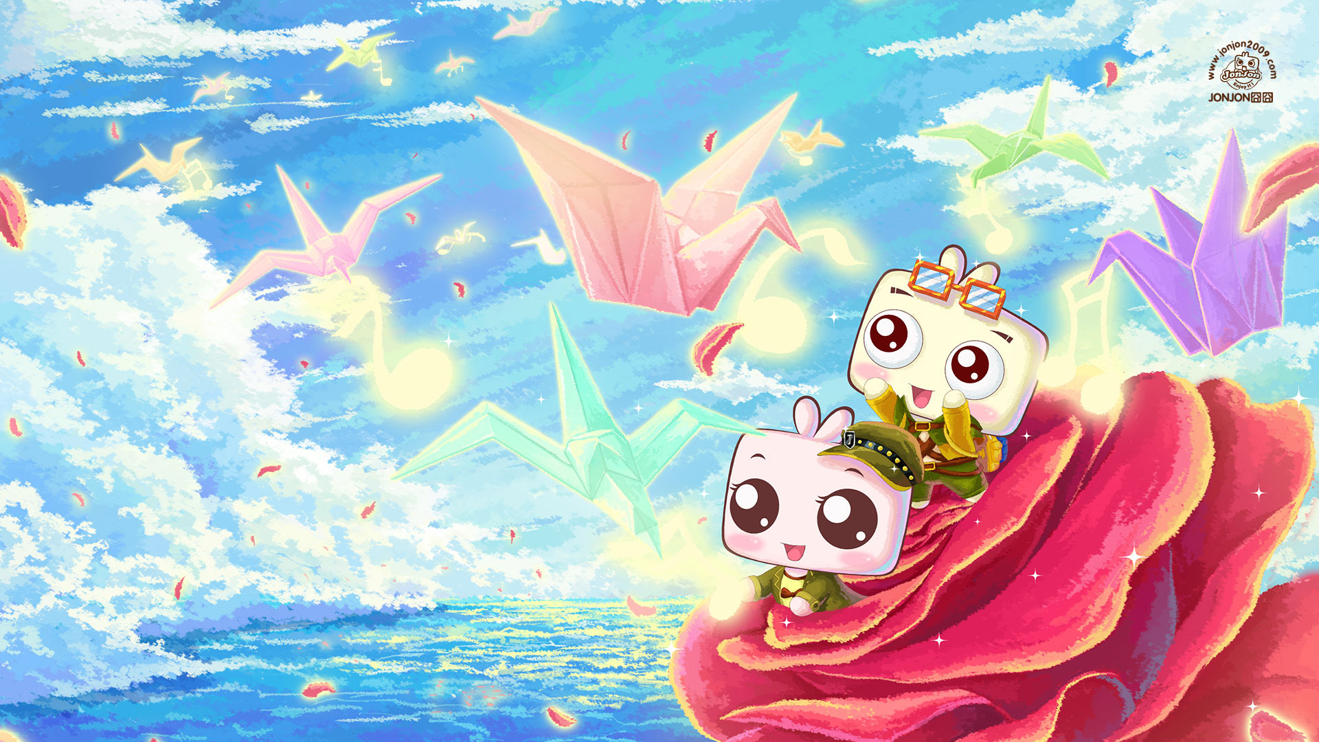 囧囧JONJON,,梦幻,花朵,纸鹤,可爱卡通壁纸