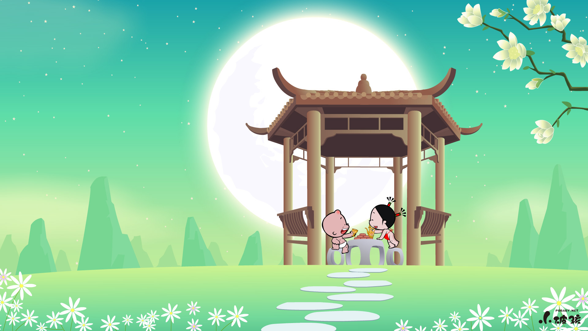 小破孩中秋桌面壁纸