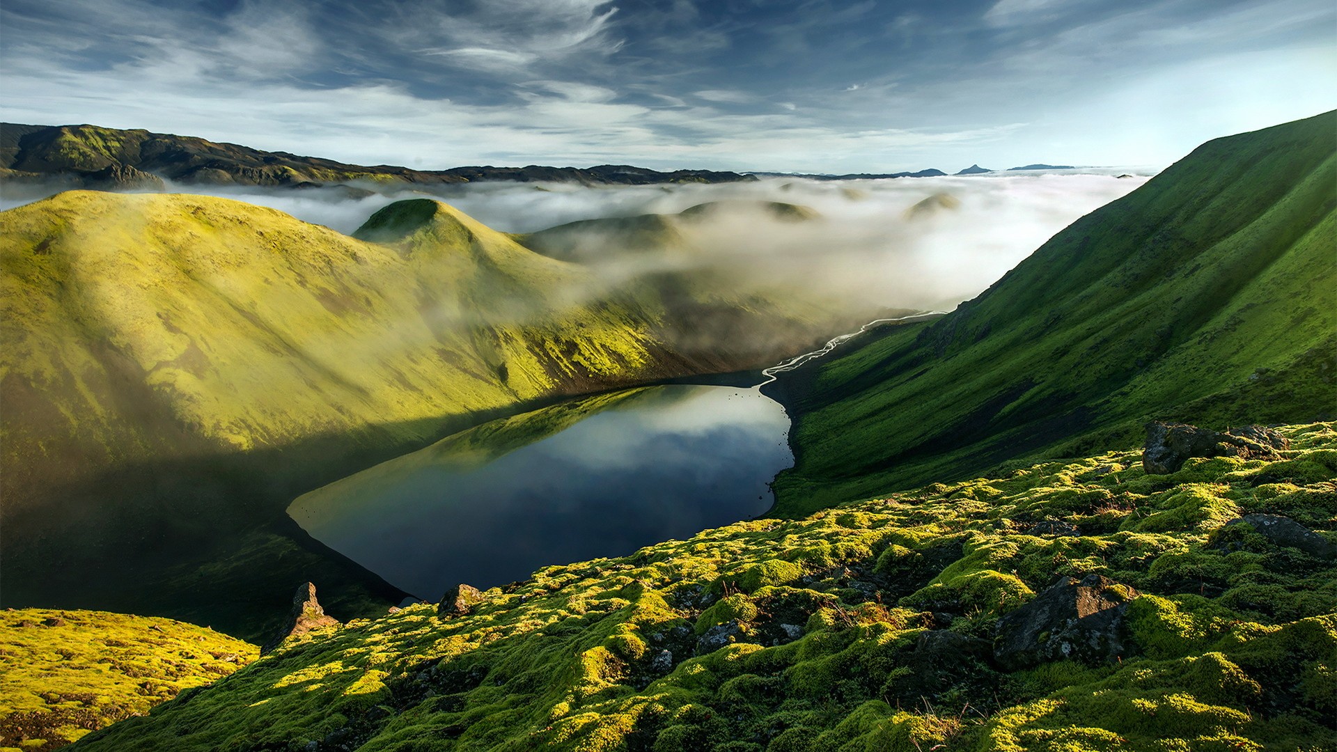 山,天空,湖水,自然风景桌面壁纸