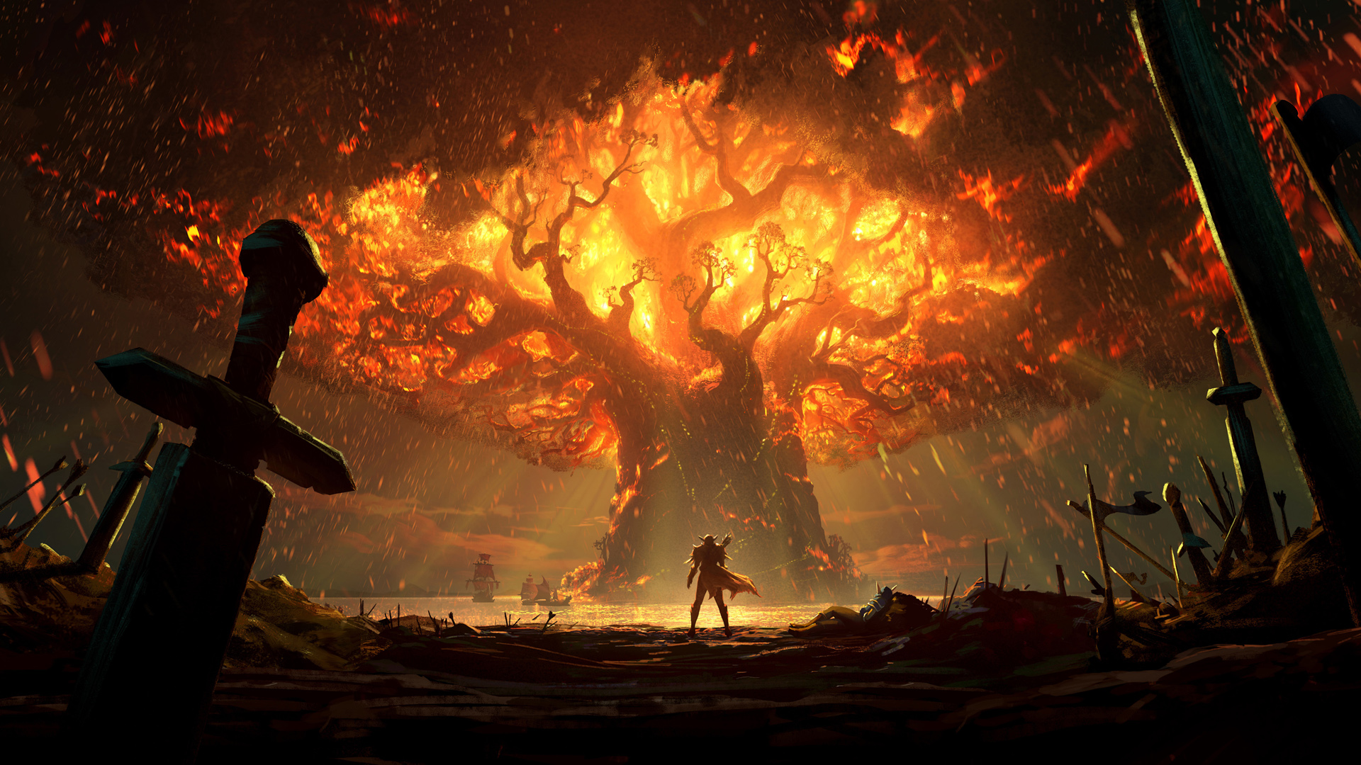 树,火,魔兽世界泰达希尔壁纸