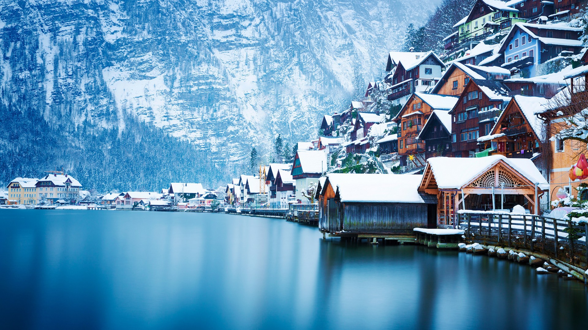 奥地利,哈尔施塔特,山,湖,雪,冬天的风景桌面壁纸