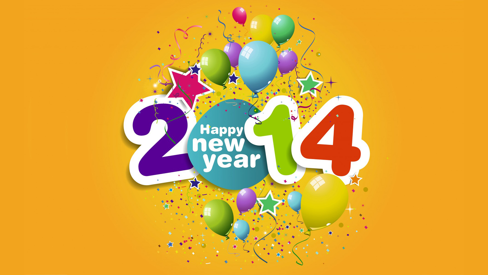 2014新年快乐,气球,星星,幸福的2014年电脑桌面壁纸