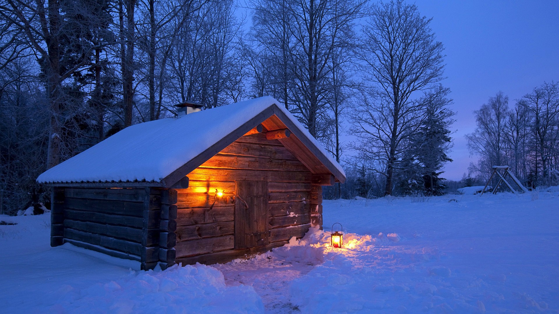 冬天，风景，夜间，房子，瑞典，风景桌面壁纸