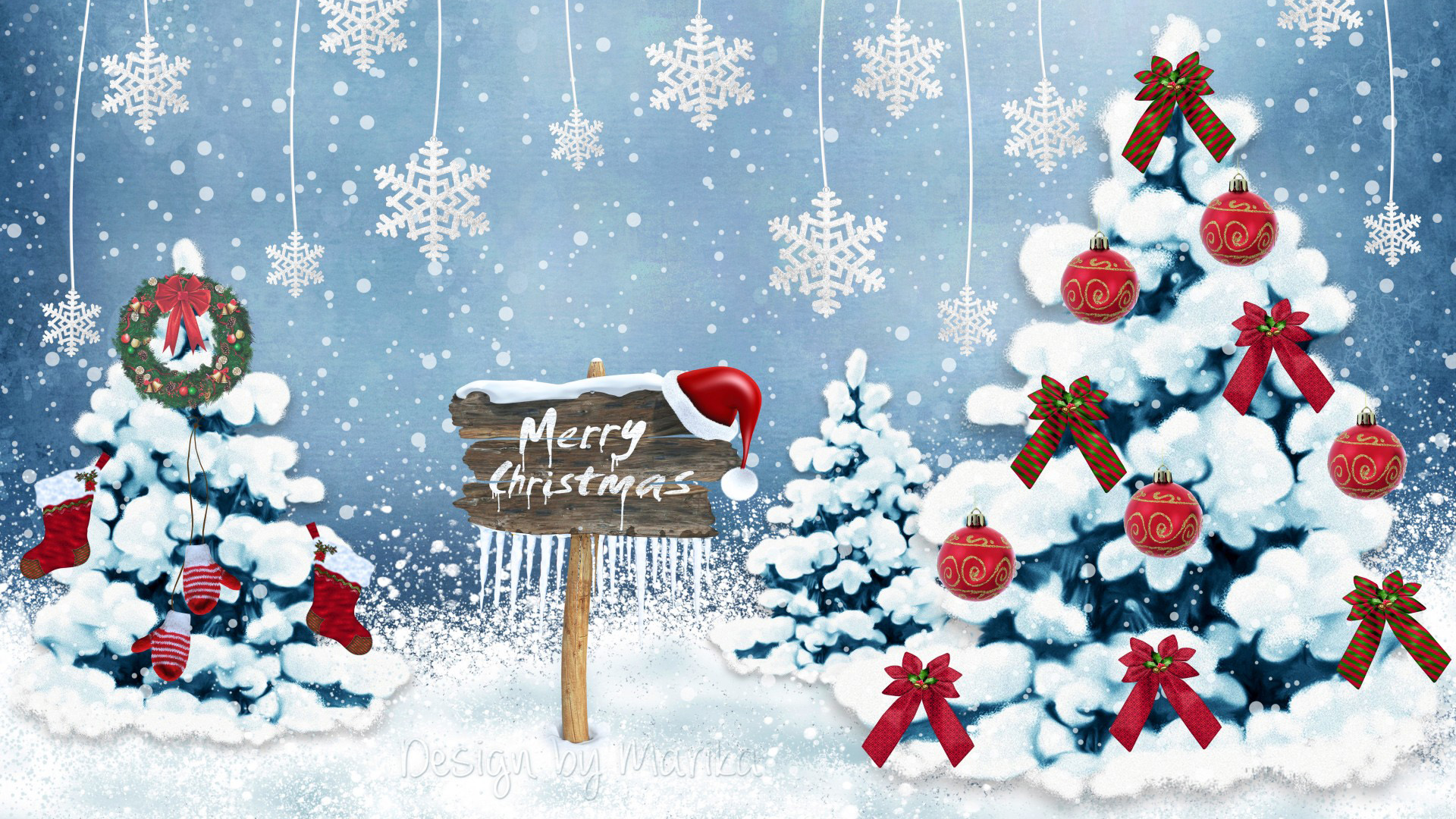 圣诞树,圣诞节,森林,树木,装饰,雪花,圣诞节快乐壁纸