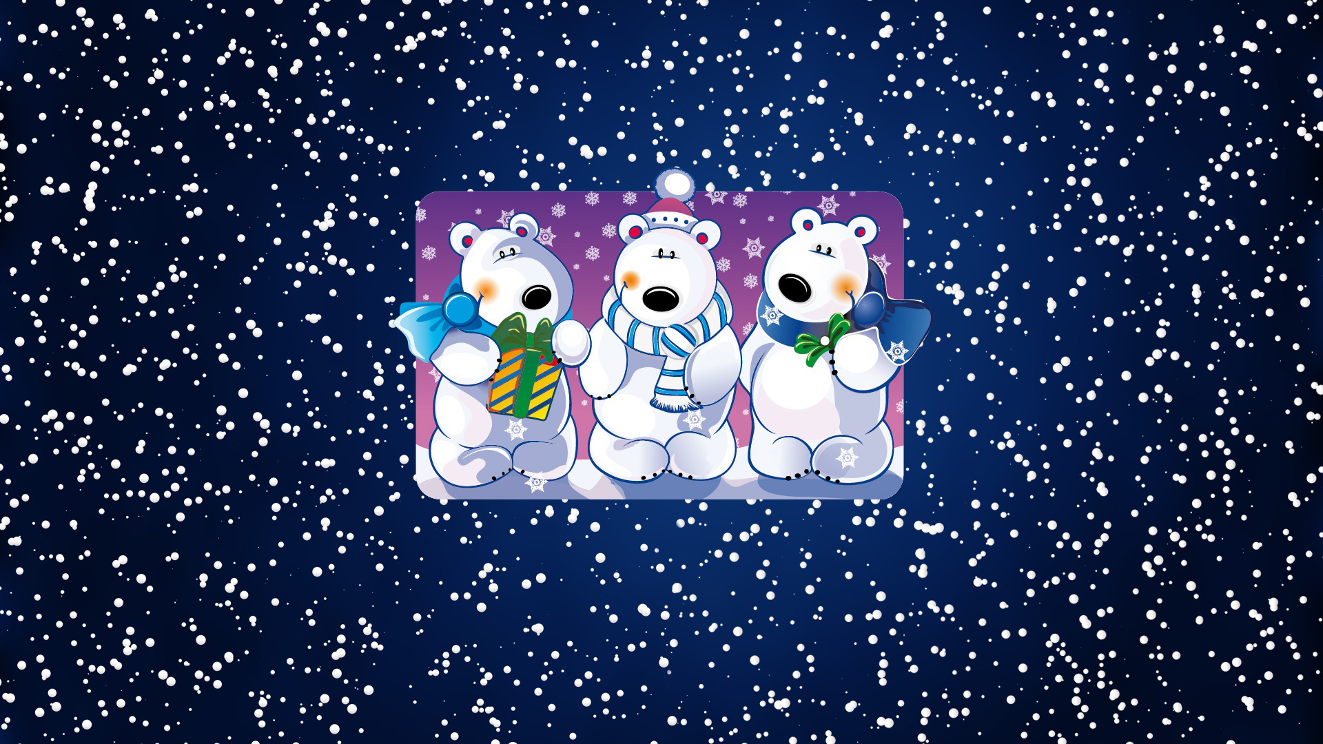 冬天,雪花,三只小熊,可爱圣诞节壁纸