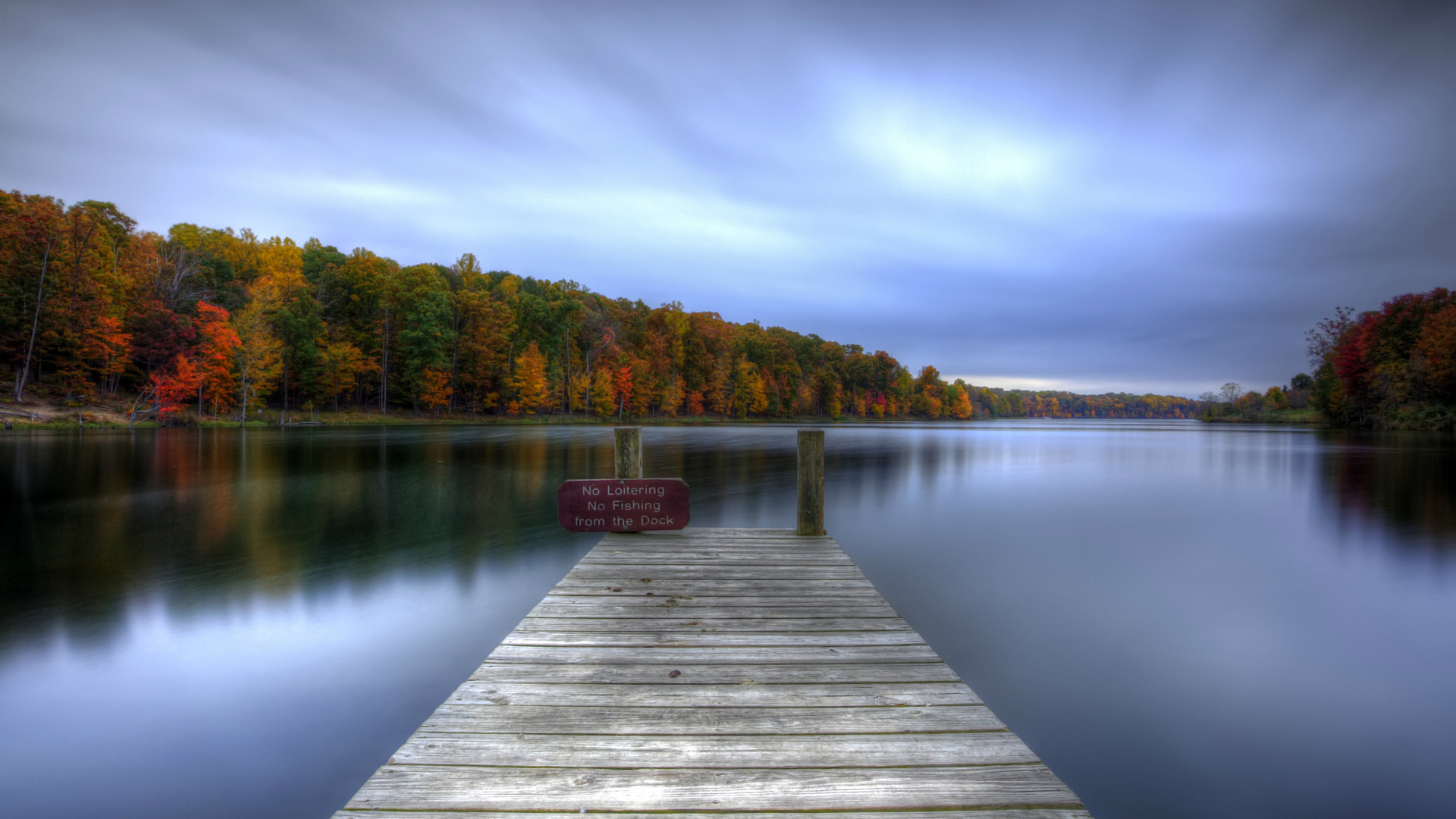 秋天,水面,湖,木制板桥梁,自然风景桌面壁纸
