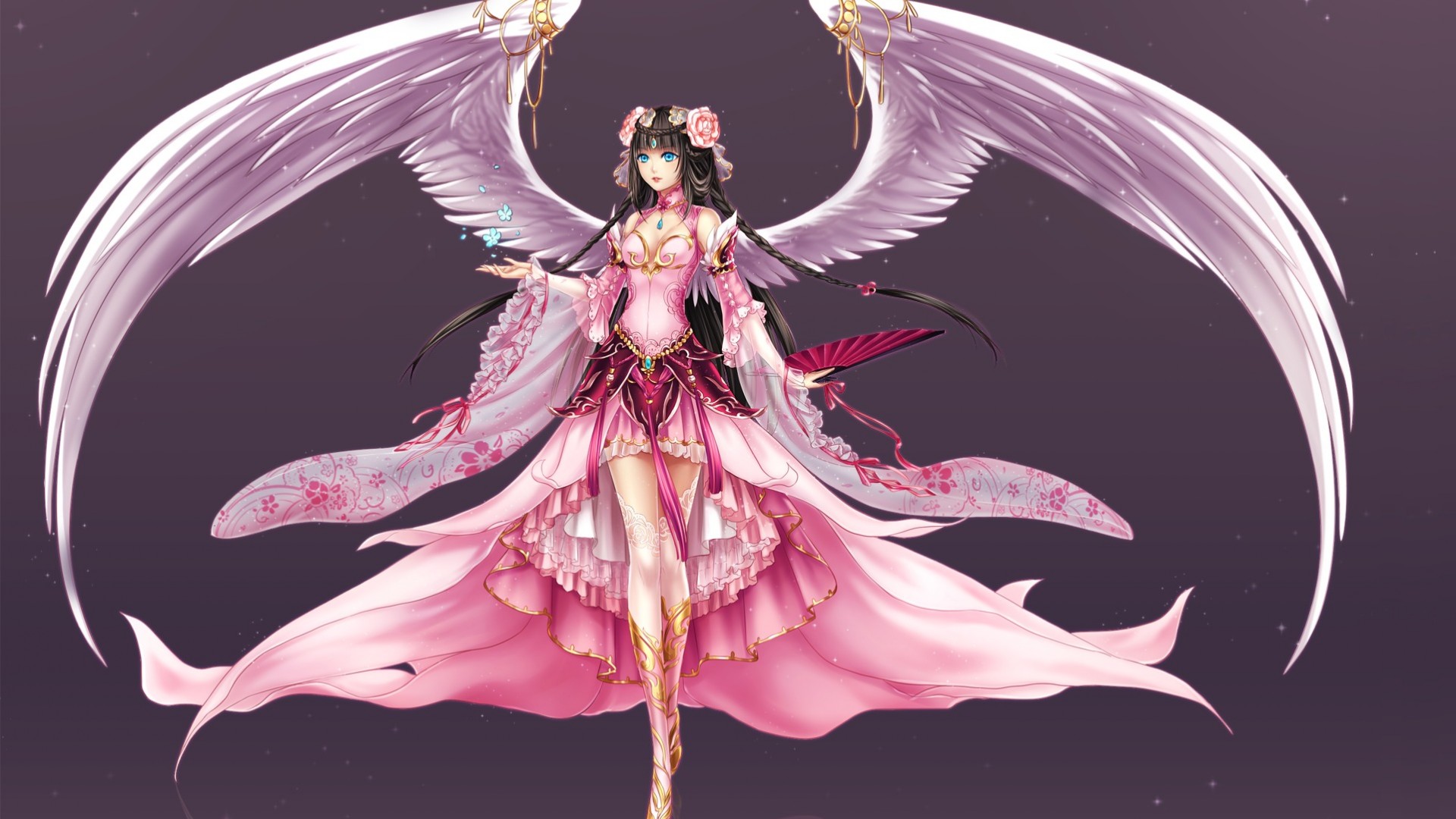 天使,眼睛,脸,粉色裙子,翅膀,壁纸