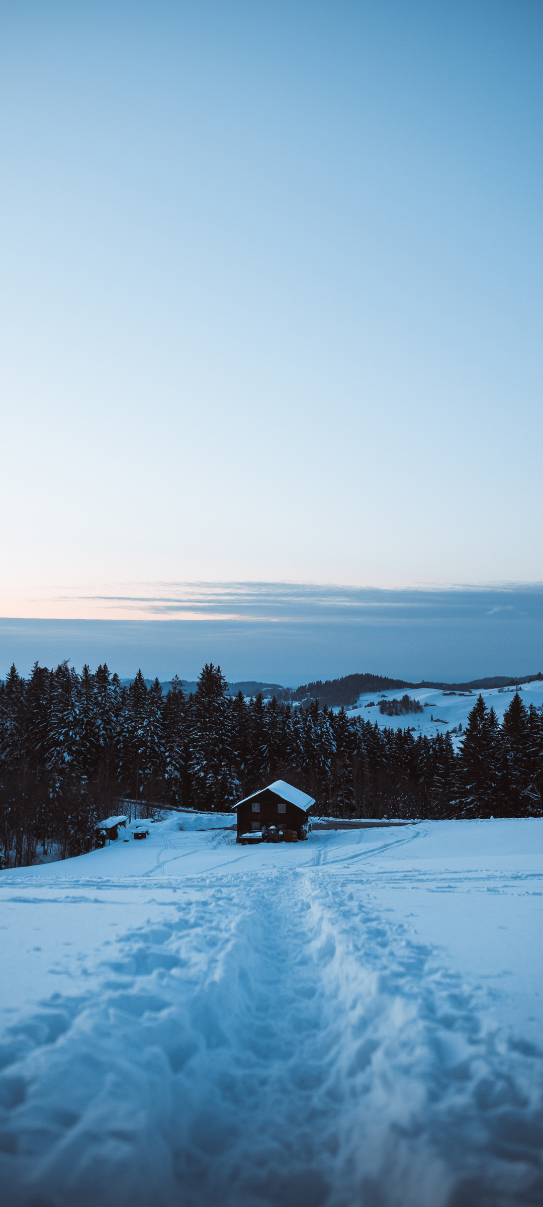 冬季风景大雪树林木屋手机壁纸