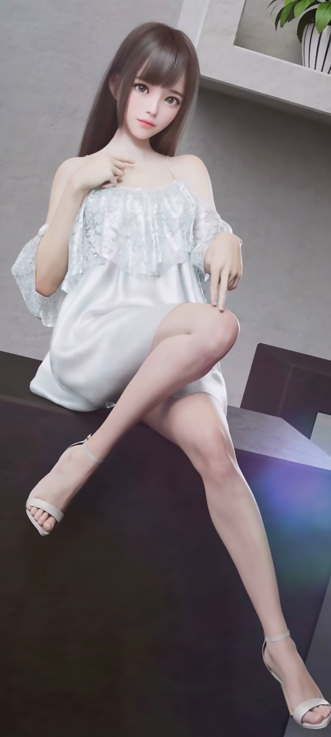 免费下载，3D可爱动漫美女美腿白裙手机壁纸，精选高清动漫风格