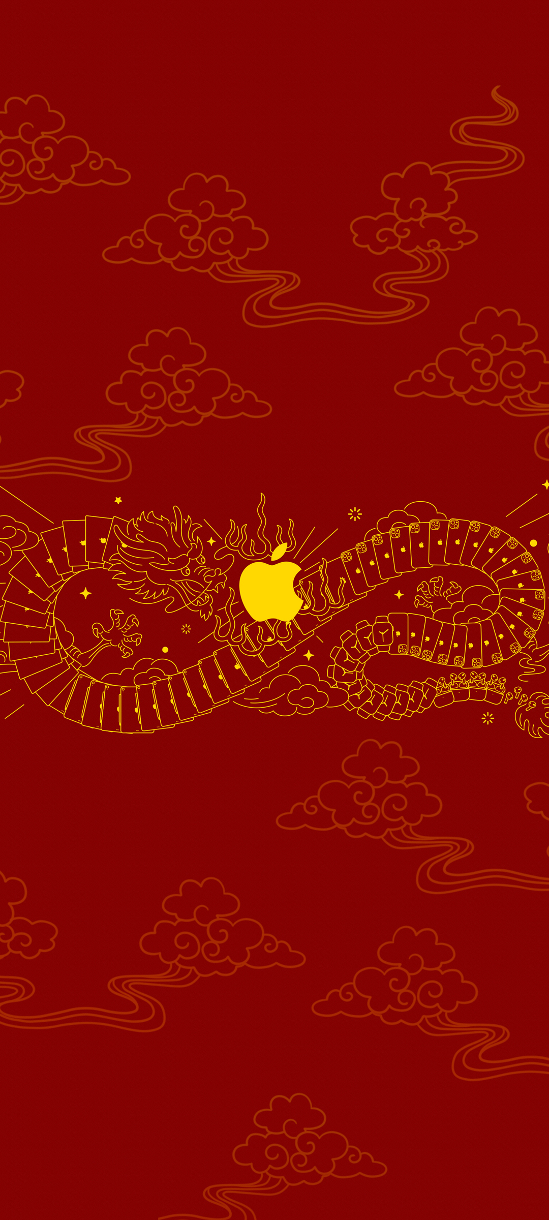 苹果 龙年 红色背景 手机壁纸图片