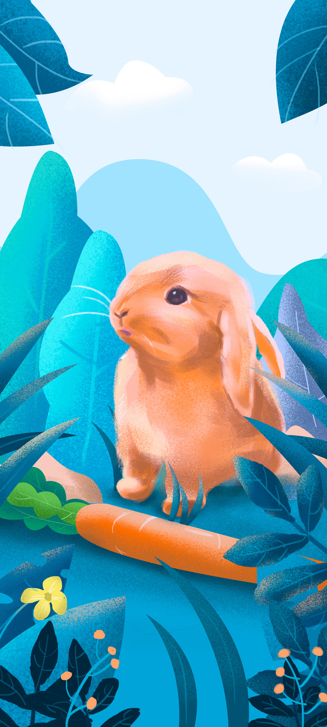 手绘 森林 兔子 红萝卜 手机 壁纸