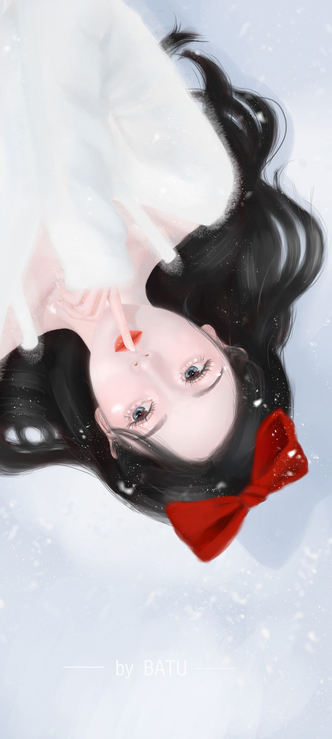 原创 巴图BATU 雪地 蝴蝶结 女孩 厚涂手机壁纸