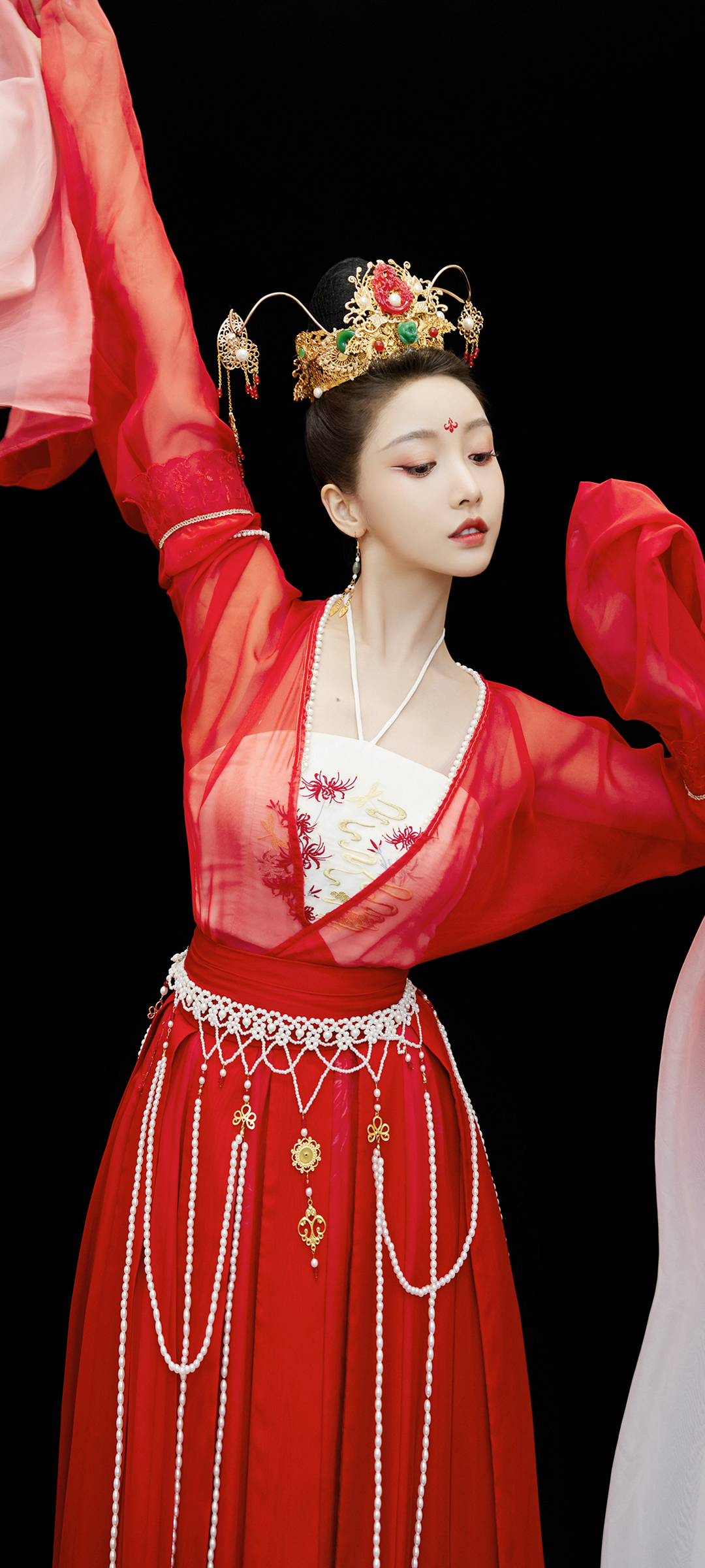 中国风 美女 红色古装裙子 全屏手机壁纸
