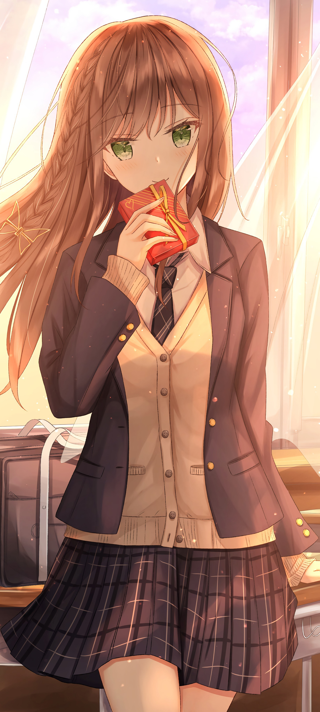 放学 班级教室 女孩 长发 学生裙制服 动漫美女手机壁纸