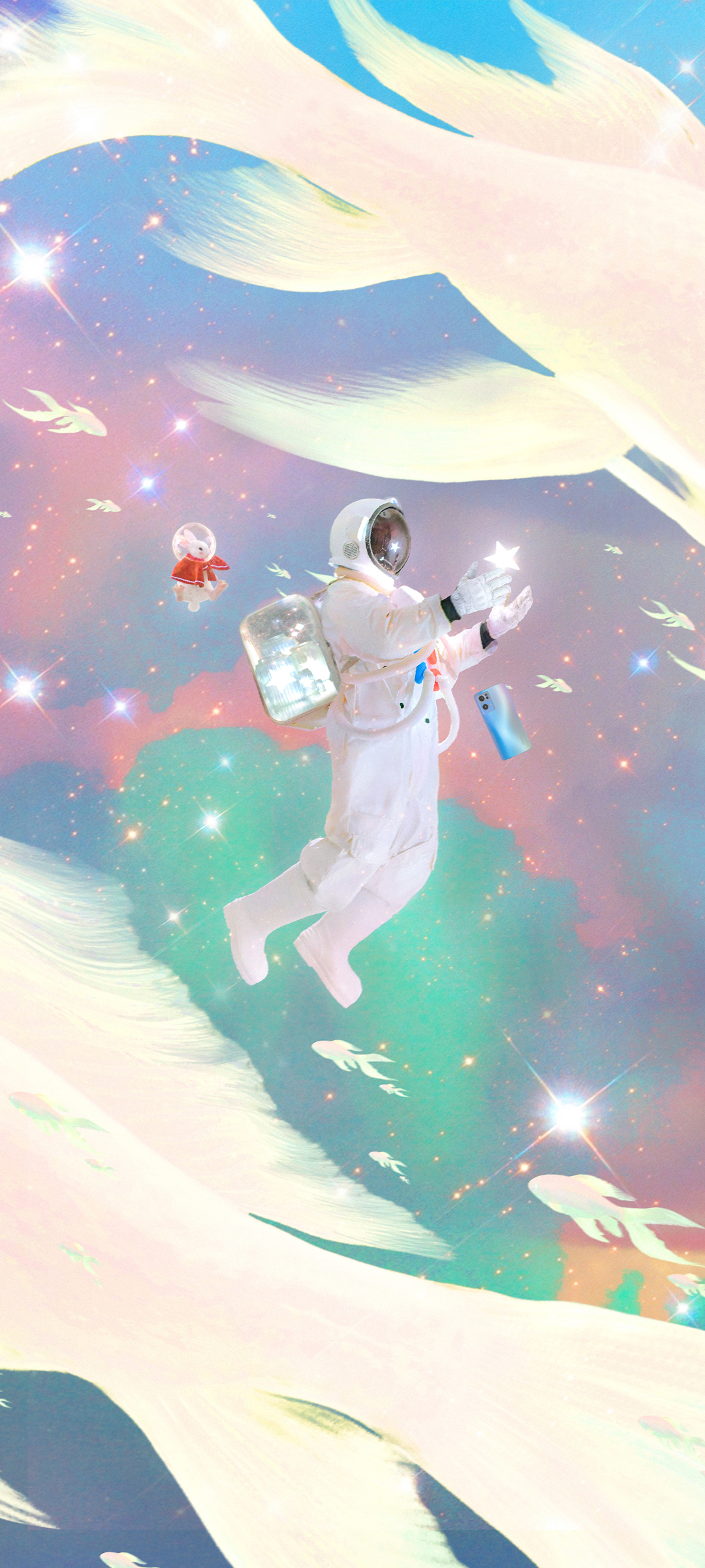 兔兔梦境寻星之旅 宇航员 创意唯美意境手机壁纸