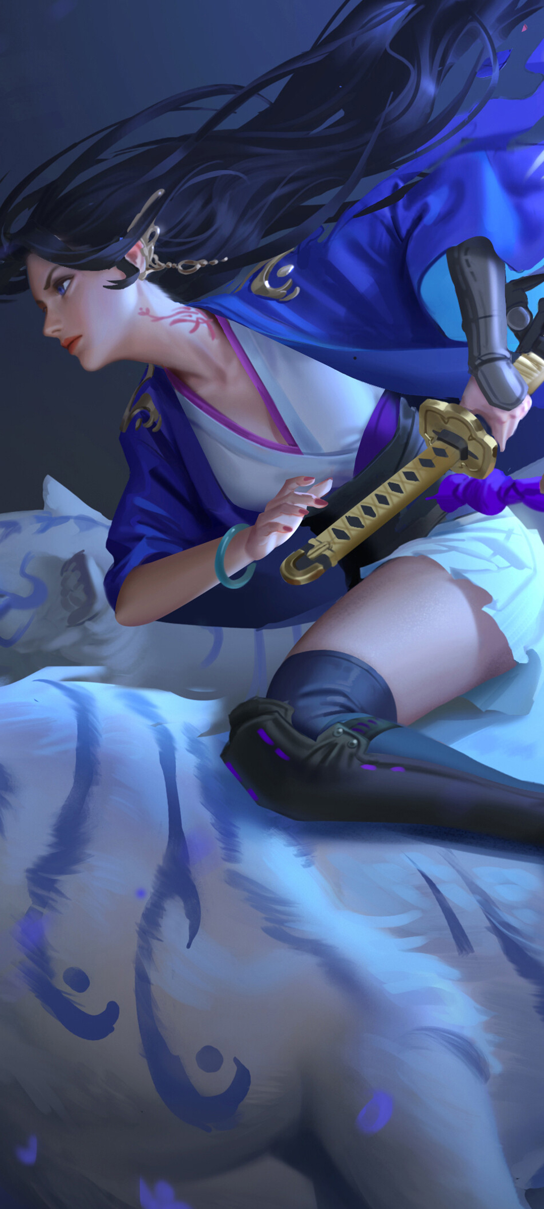 美女 武士刀 老虎 唯美好看动漫手机壁纸