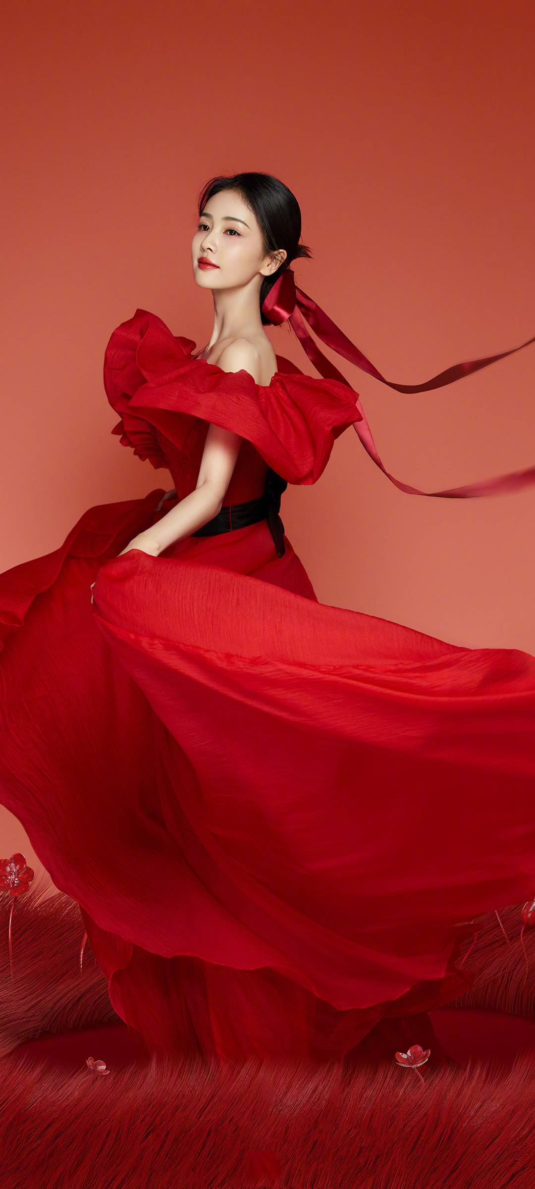红色裙子养眼气质美女手机壁纸