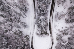 树木 森林 道路 冬天 雪 鸟瞰图 自然 4k壁纸 3840x2160