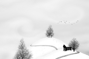 卡通雪山小路海报背景