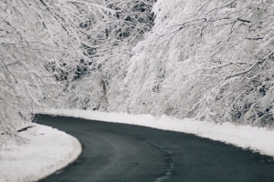 路 转弯 雪 树 冬季 4k壁纸 3840x2160