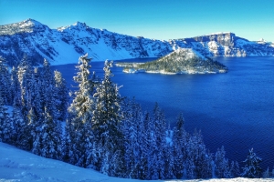 冬天,山,雪,树木,湖,风景图片