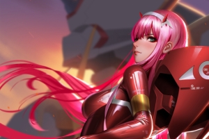 《DARLING in the FRANXX》粉色长发美女 水色眼睛 弓背 屁股 紧身衣裤4k壁纸