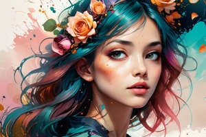 女孩 肖像 花 油漆 艺术 4k壁纸 3840x2160