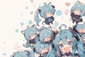 可爱的初音未来和小初音未来宝宝们3440*1440带鱼屏壁纸