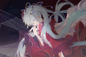 初音未来 红色裙子3440x1440动漫壁纸