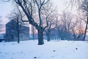 大气冬季乡村雪景海报背景图