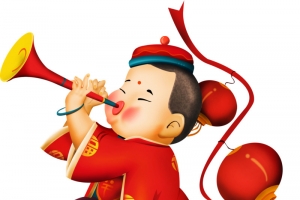 吹唢呐的新年小孩子
