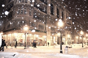 欧式建筑夜景雪景