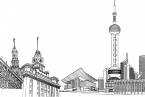 矢量上海城市线稿