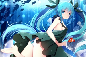 初音未来 水下 海底 鱼 4k动漫壁纸