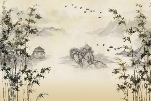 竹林飞鸟中国画背景