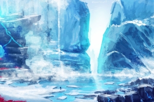 大师作品峡湾风景绘画3440x1440壁纸