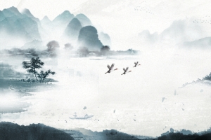 水墨大山中国风渐变燕子灰banner