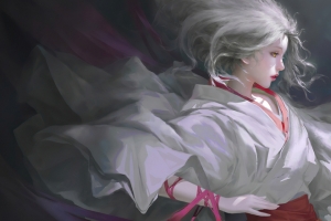 古风少女 白发 唯美动漫3440x1440带鱼屏壁纸