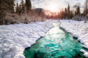 高清环境渲染效果冬天雪景河流