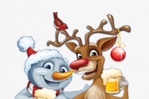 卡通圣诞雪人和驯鹿矢量素材