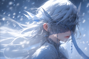 蒙眼少女 飘雪 唯美2560x1600动漫壁纸