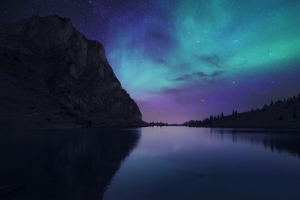 夜幕降临 夜空星星湖水山风景图片