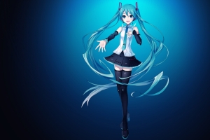 深蓝色背景初音未来4K壁纸