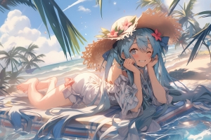 海边 女孩 初音 帽子 4K动漫壁纸3840x2160