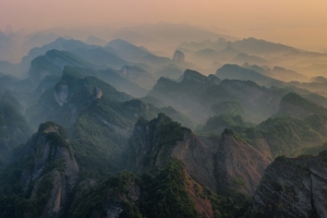 湖南日出连绵山脉全景自然美3440x1440风景壁纸