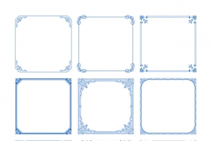 蓝色矩形花边边框矢量图