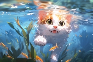 水下的猫5760x1080超宽屏三屏高清壁纸