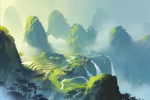 小溪谷绘画风景4K壁纸